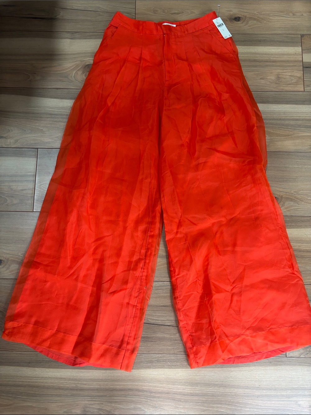 Anthropologie The Avery Sheer Silk Edition Bright Red-Orange Wide-Leg Pants